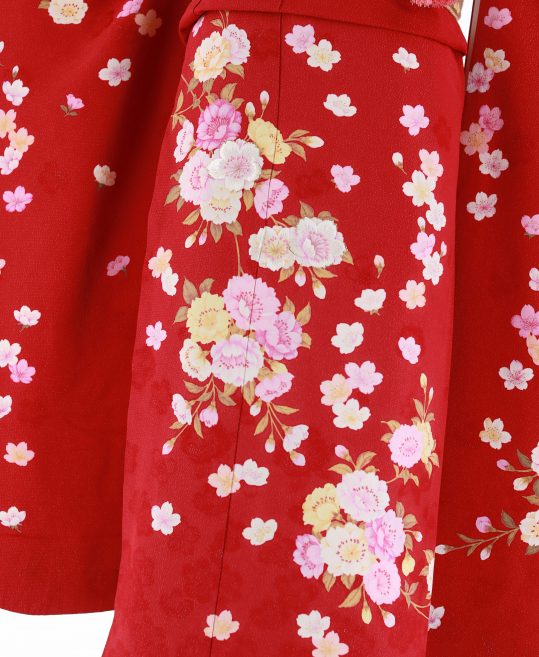 参列振袖[ナカノヒロミチ]赤・ピンクと黄色の枝垂桜[身長168cmまで]No.592